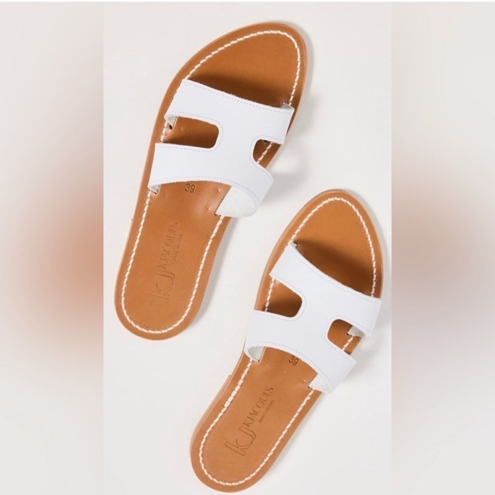 K. JACQUES ST TROPEZ Menandre White Leather Slip On Slide Sandals - NWT
